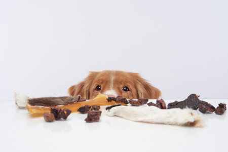 the dog steals snack from the table. Natural Pet Nutrition. Raw feedingの写真素材