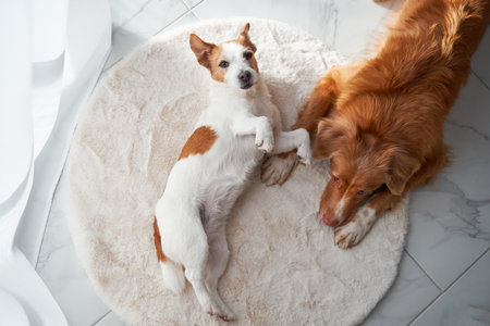 two dogs embodying companionship with a gentle embraceの写真素材