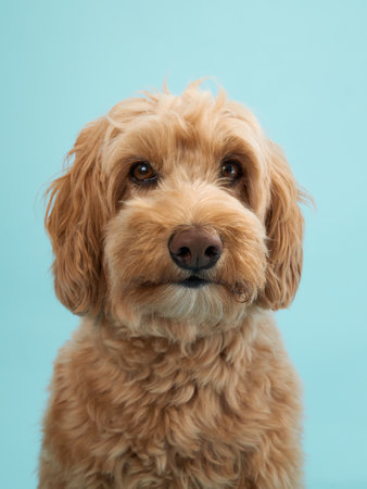 Labradoodle with neutral expressionの写真素材