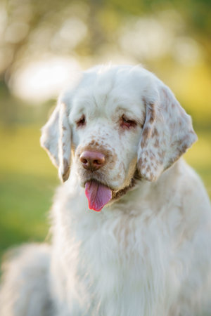 Clumber Spaniel in Evening Reflectionの写真素材