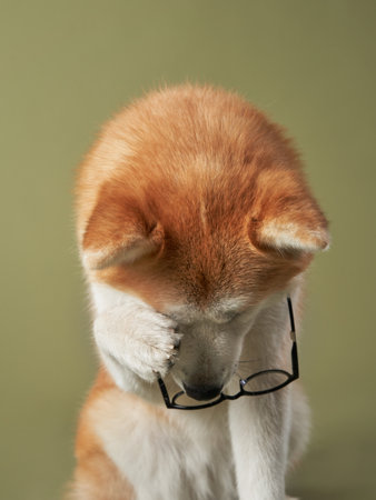 Akita covering faceの写真素材