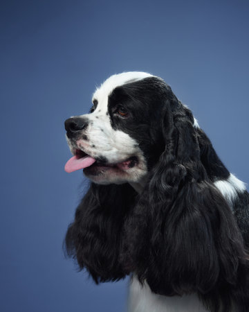 American Cocker Spaniel with tongue out in close-upの写真素材
