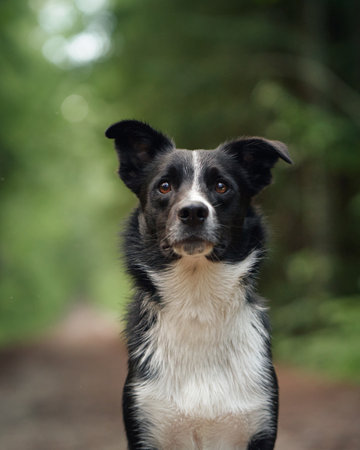 Border Collie standing on forest path