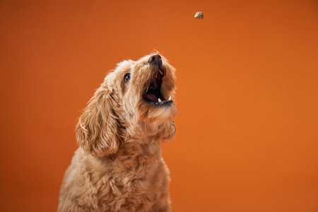 Dog catching treat in the air