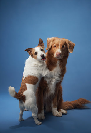 Jack Russell Terrier and Nova Scotia Duck Tolling Retriever sitting closely
