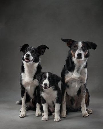 Pair of Border Collies Looking Aroundの写真素材