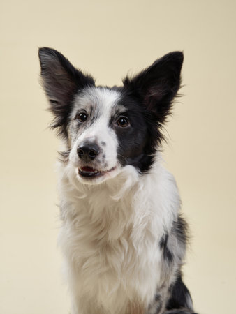Border collie looking attentively at the cameraの写真素材