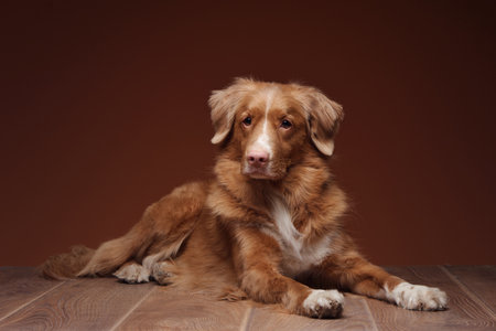 Nova Scotia Duck Tolling Retriever lying on floorの写真素材