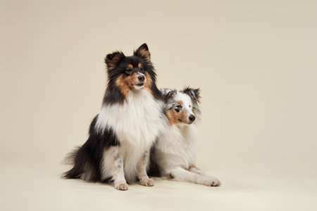 Shetland Sheepdogs Posing on a Beige Backdrop