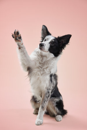 Border collie with raised pawの写真素材