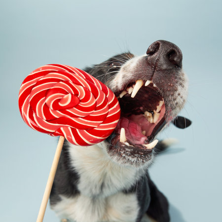Border Collie with a Red Lollipop