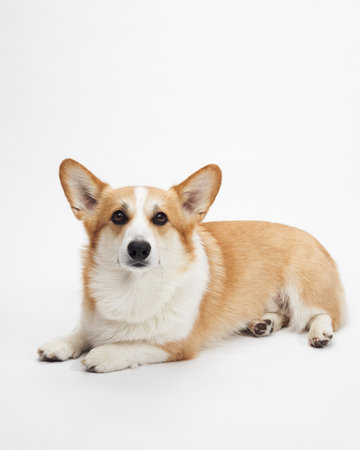 Corgi laying front viewの写真素材