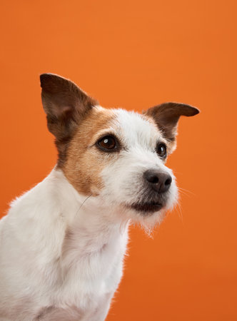 Jack Russell Terrier portrait with orange background