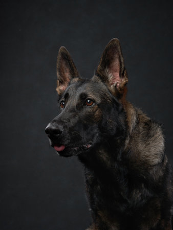 German Shepherd side profile on black background