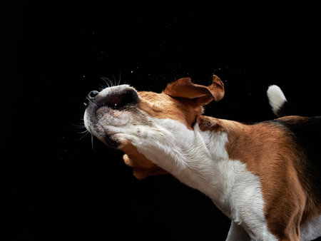 Beagle Jumping with Dynamic Movement in Studioの写真素材