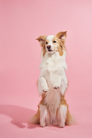 Dog standing on two legsの写真素材