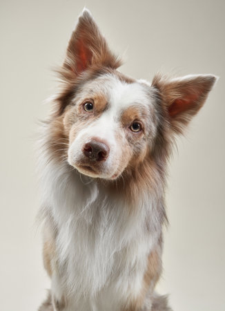 Border collie close-up with a neutral backgroundの写真素材