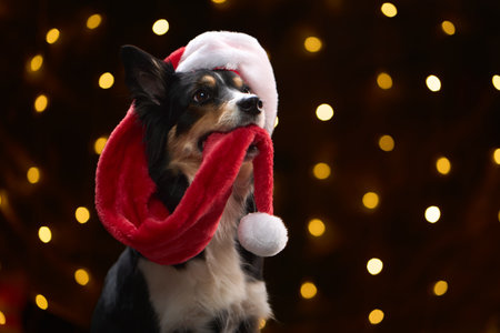Border Collie with Santa hat scarfの写真素材