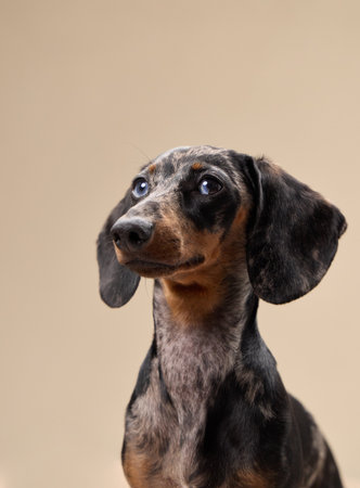 Dapple dachshund close-up headshotの写真素材