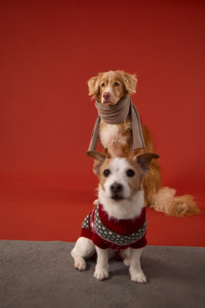 Dogs stacked for holiday portrait