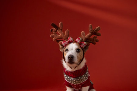Jack Russell Terrier in antlers festive pose