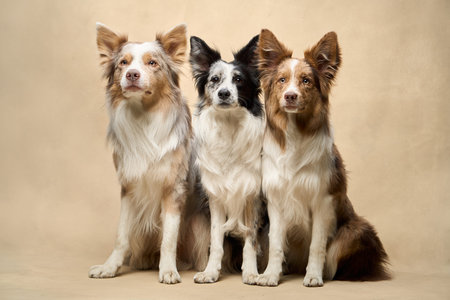 Group of Border Collies sitting attentively