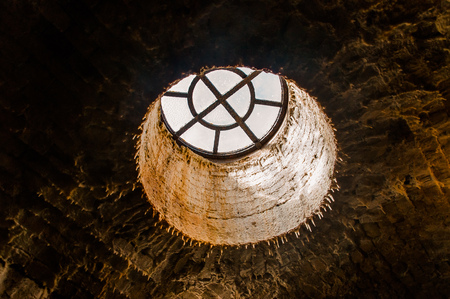 Hole in the cave ceiling in Peterhofの写真素材