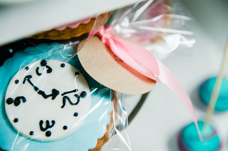 cookie with clock icing decorationの写真素材