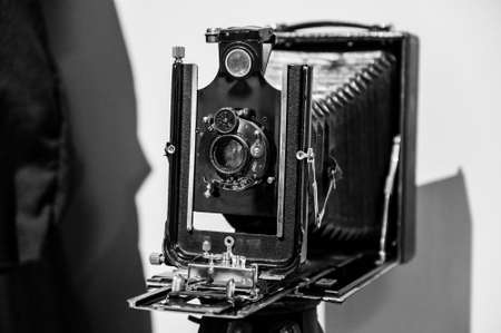 St. Petersburg, Russia - March 1, 2017: a vintage box photo camera with a bellows in the Museum of...