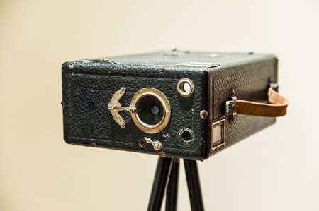St. Petersburg, Russia - March 1, 2017: a vintage box photo camera Pony Premo No. 6 with a bellows in the Museum of the history of photographyのeditorial素材