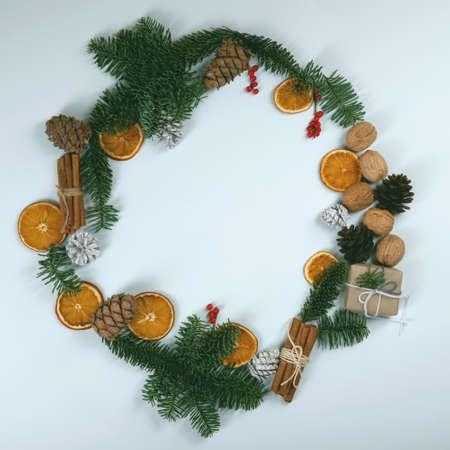 Beautiful, natural, reusable and zero waste garland of christmas objects.の写真素材