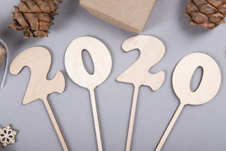 Beautiful, natural, wooden and zero waste New Year composition.
