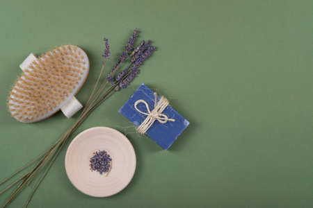 Natural, healthy and zero waste bathroom or spa objects with lavender.の写真素材