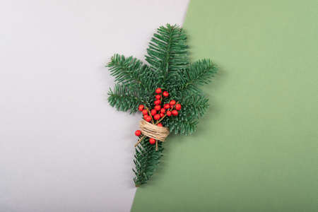 Beautiful and natural Christmas pine branch with space for your text.の写真素材