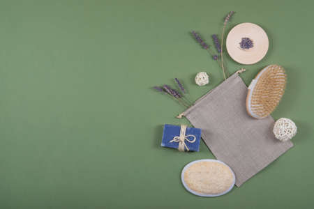 Natural, healthy and zero waste bathroom or spa objects with lavender.の写真素材