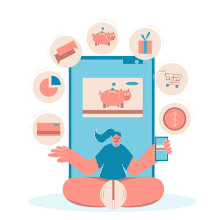 Financial literacy for kids. Mobile banking concept. Parents control. Web wallet technology. Vector template for website and mobile development.のイラスト素材