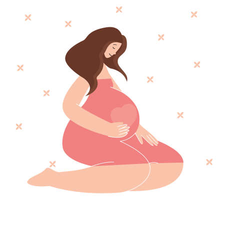 pregnant woman sitting and stroke her bellyのイラスト素材