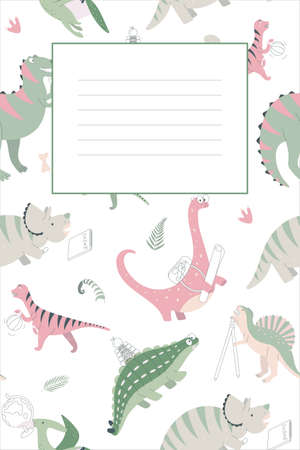 Frames set for children's note book or postcard with cute dinosaurs. Cute frame, border. Vector illustrationのイラスト素材