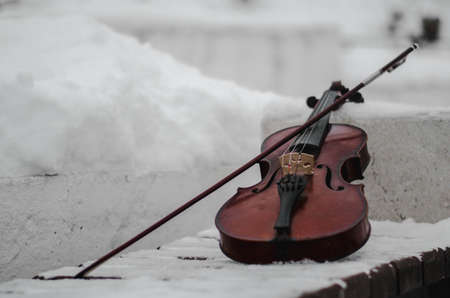 Violin on the snowの写真素材