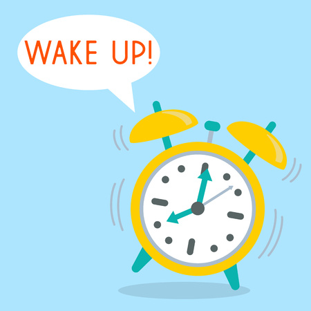 Alarm Clock with word Wake up.  illustration in flat style.のイラスト素材