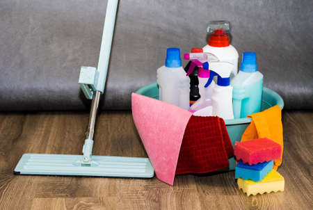a lot of detergents for cleaning and disinfecting the roomの写真素材