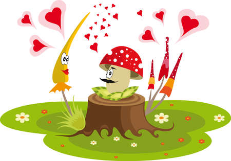 Colorful vector with love mushroomsのイラスト素材