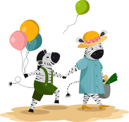 Colorful illustration with a zebra mama and zebra boy for your designのイラスト素材