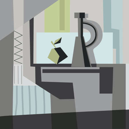 Still life abstract with jug and apple vector imageのイラスト素材