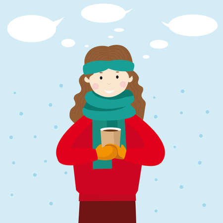 Winter woman with coffee vector image for your designのイラスト素材