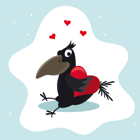 Happy valentines day cute cartoon black funny crow vector image for your designのイラスト素材