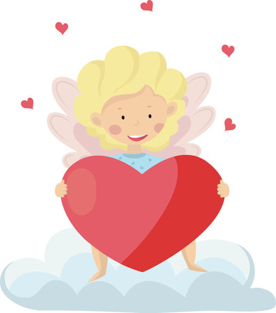 Valentines day cupid with wings and hearts vector image for your designのイラスト素材