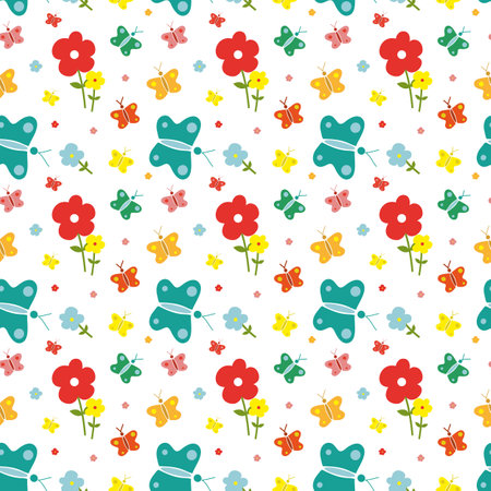Spring flowers pattern with butterfly vector imageのイラスト素材