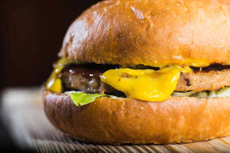 Crafting a burger on the supply board closeの写真素材