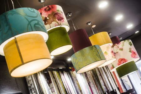 The green fabric lampshade at the magazineの写真素材